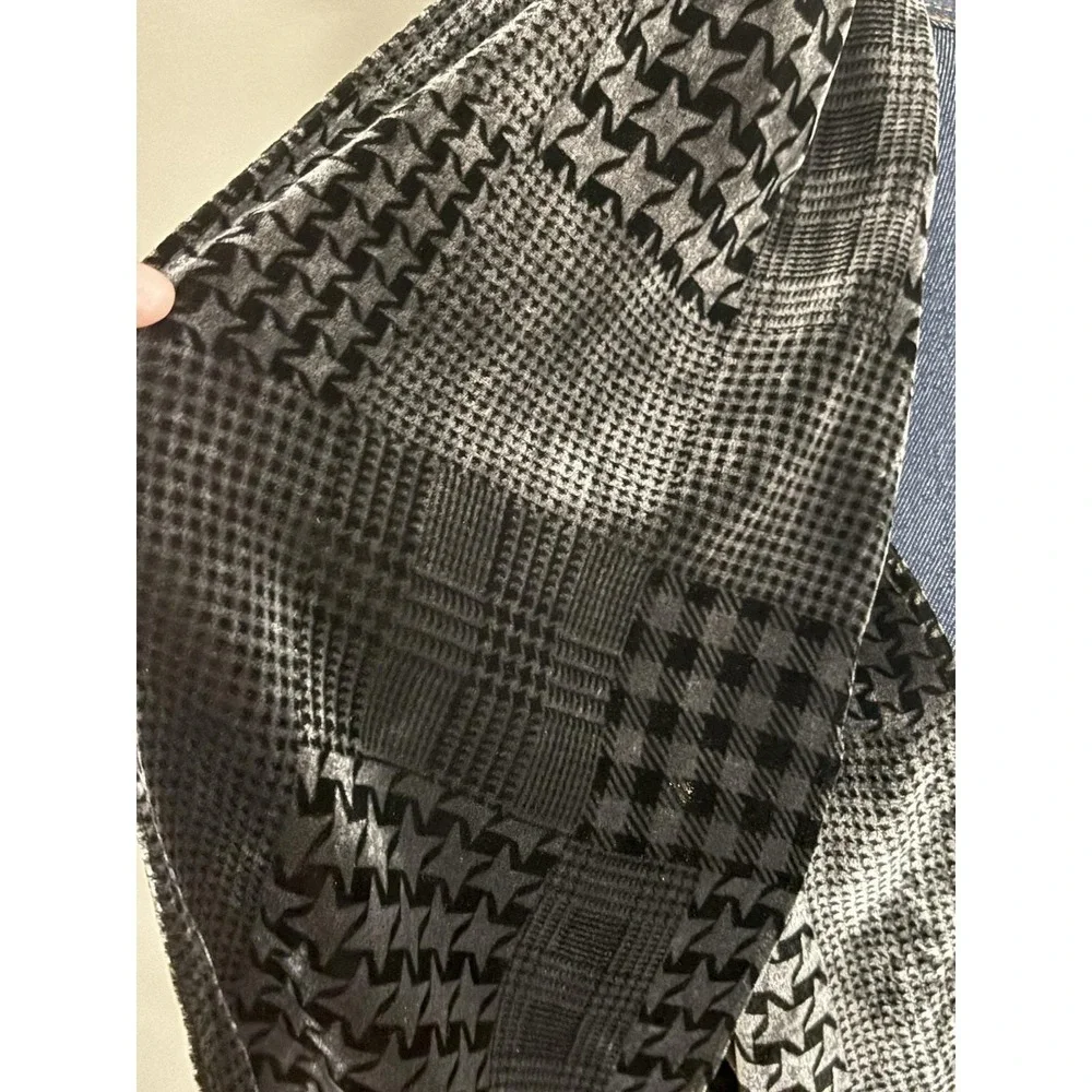 Mixed Print Houndstooth Black Gray Velvet Scarf Rectangle Y2k 10x50